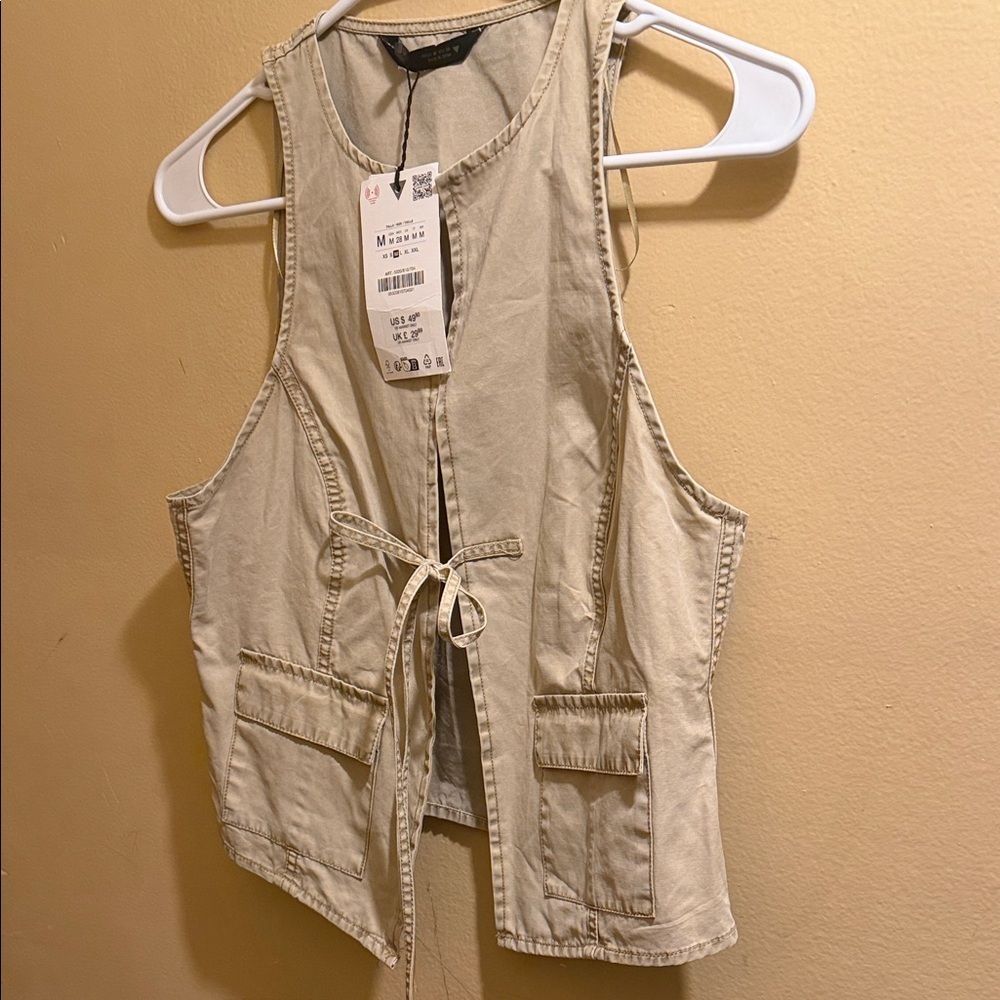 Zara Beige Tie-Front Utility Vest